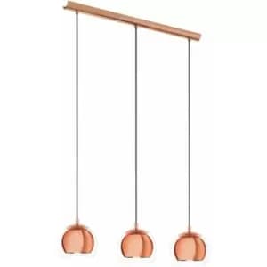 Pendant Ceiling Light Colour Copper Coloured Shade Clear Glass Bulb E27 3x40W