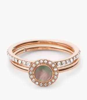 Fossil Women Duo Grey Mother-of-Pearl and Rose Gold-Tone Steel Rings