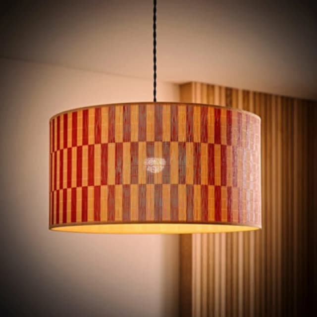 ValueLights ValueLights Lori Orange Checker Bamboo Drum Easy Fit Light Lamp Shade with Bulb Orange One Size Unisex 5059406069581