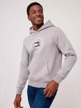 Tommy Hilfiger Mens Flag Arch Overhead Hoodie - Grey, Dark Grey Heather, Size L, Men