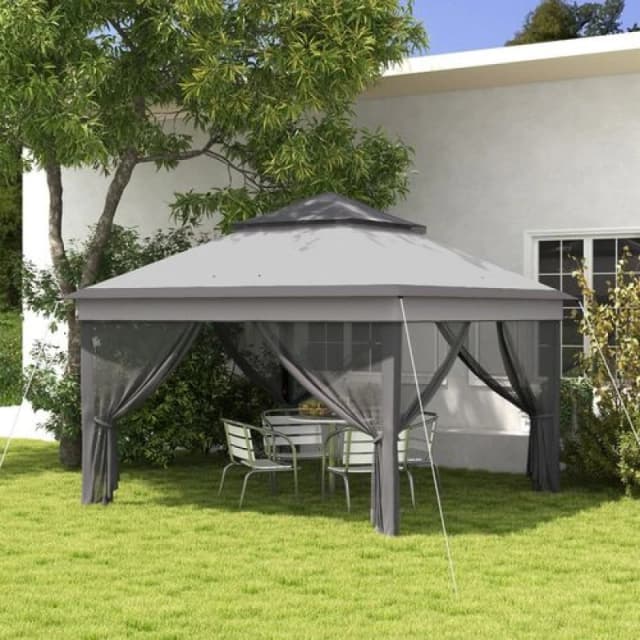 Outsunny 3x3m Pop Up Adjustable Gazebo w/ Netting - Grey 84C-463V00LG
