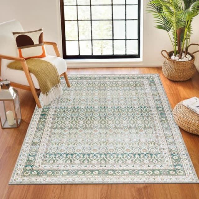 Our Pnw Home X Livabliss Machine Washable Oriental Boho Olive Rainier Area Rug 160 X 220 Cm - Easy Care, Ideal For Living Room