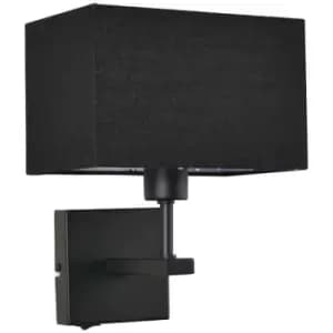 Italux Norte - Modern Bedside Lamp Black Matt 1 Light with Black, Rectangular Shade, E27
