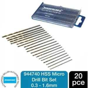 Silverline - Drill Bit Set Micro HSS 20pce 0.3 - 1.6mm Tools Set 944740