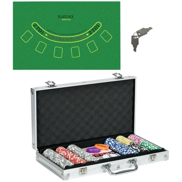 SPORTNOW Poker Chips Set w/ Mat, Aluminium Case, Two Decks of Cards Silver