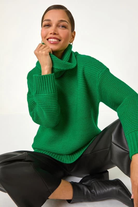 Roman Womens Textured Cowl Neck Jumper in Green Size: 18 Green Female 18