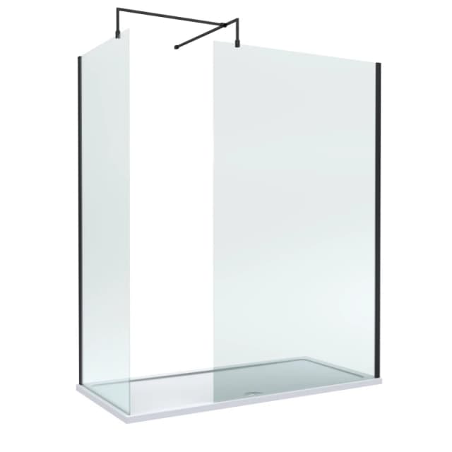 Balterley 8mm Glass Wetroom Screens Black Profile & Tray 1700 x 900mm Black Unisex