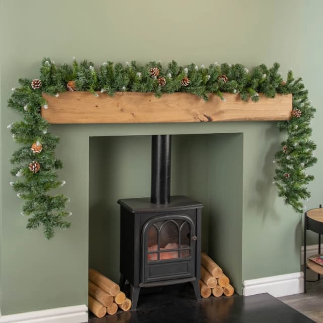 270cm (9ft) x 25cm Snow Tipped King Fir Christmas Garland with Pine Cones