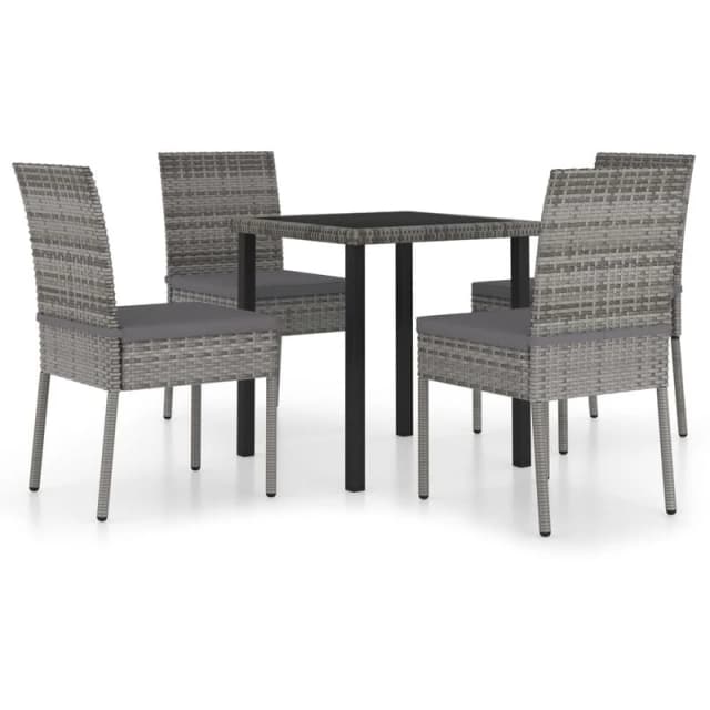 VIDAXL 5 Piece Outdoor Dining Set with Cushions Poly Rattan Grey Vidaxl 8720286943212