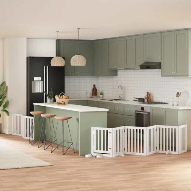 vidaXL Dog Gate with Door Foldable 9 Panels White 450cm Poplar Wood, White 3155647