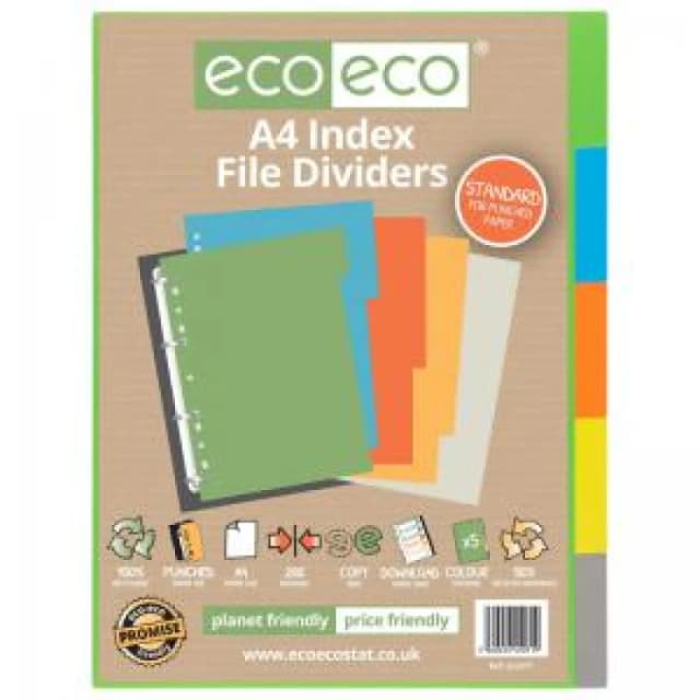 Eco Eco 50% Recycled Index File Divider 5-Part A4 Assorted PECO071-S