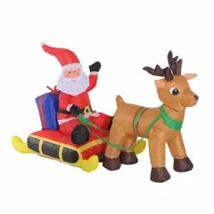 Inflatable Light Up Santa Claus with Sled and Reindeer