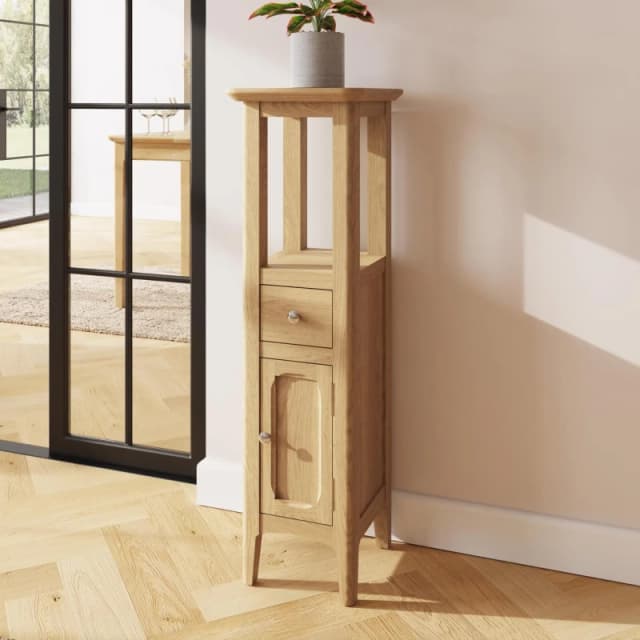 FWStyle FWStyle Ready Assembled Ash Wood Tall Cabinet Cupboard 1 Door 1 Drawer in Brown Brown One Size Unisex 5056413110824