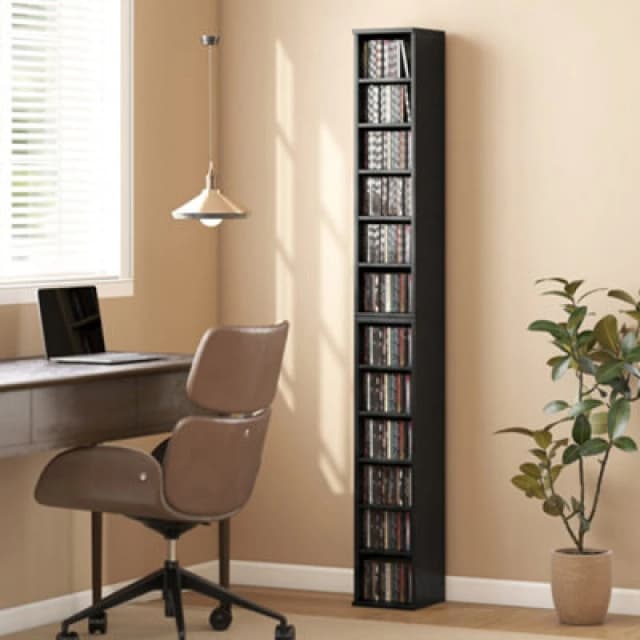 Homcom Set Of 2 Cd Storage Units DVD Shelf With Adjustable Shelves, Black