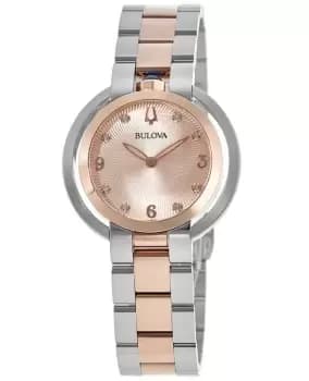 Bulova Rubaiyat Rose Dial Two-Toned Steel Womens Watch 98P174 98P174