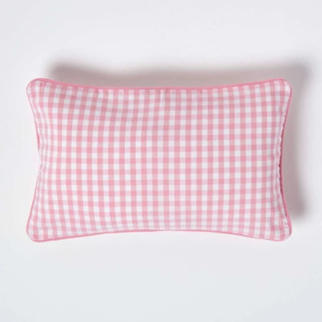 Homescapes Cotton Gingham Check Pink Cushion Cover, 30 X 50 Cm