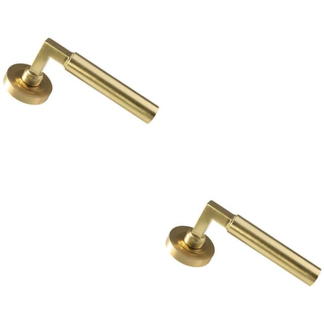 Loops 2x PAIR Straight Round Bar Handle on Round Rose Concealed Fix Satin Brass Metallics
