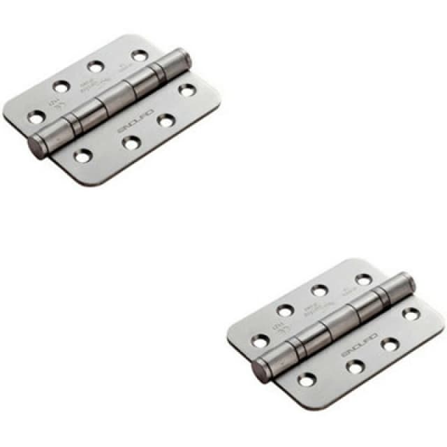 Loops 2x PAIR 102 x 76 x 3mm 13 Ball Bearing Hinge Satin Stainless Steel Rounded Edge Metallics