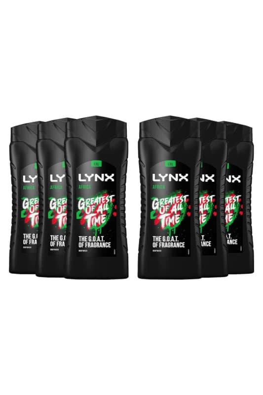 Lynx Africa Energy Boost Shower Gel 'Bodywash' 500ml 6 Pack Green male