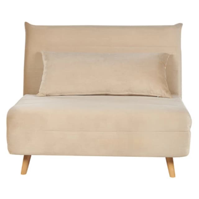 Beliani Single Sofa Bed Setten Velvet Sand Beige