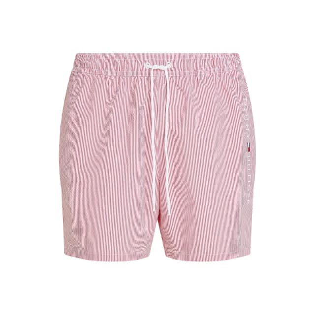 Tommy Hilfiger Mens Ithaca Stripe Medium Length Drawstring Swim Shorts White/Red male S