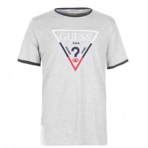 Guess Tricolour Triangle T Shirt - Grey Heather