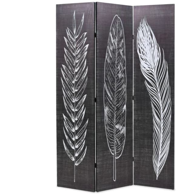 vidaXL Folding Room Divider 120x170cm Feathers Black and White Privacy Screen