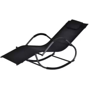 Rocking Sun Lounger Zero Gravity w/ Steel Frame Textilene Seat w/ Pillow Black - Outsunny
