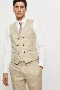 Mens Skinny Fit Stone Textured Check Waistcoat