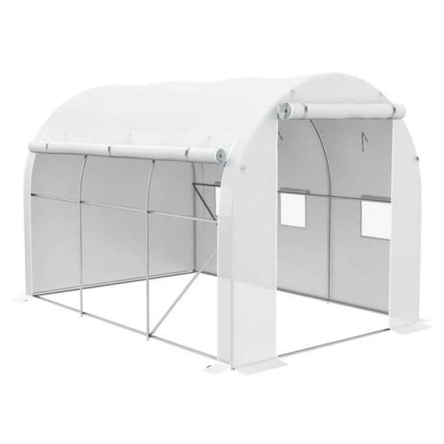 Outsunny Polytunnel Greenhouse with PE Cover - Galvanised Steel Frame - White TJ Hughes 5061025015917