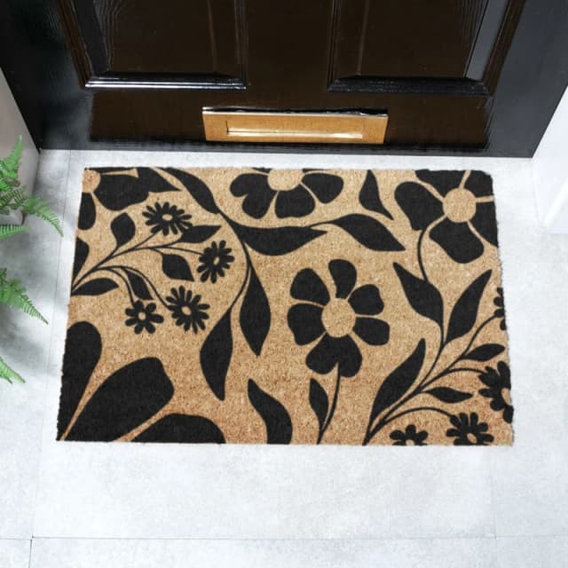 Artsy Doormats Black Floral Pattern Doormat (60 X 40Cm)