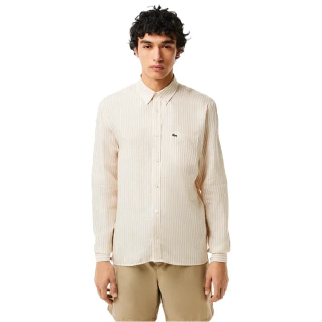 Lacoste Mens Long Sleeve Patterned Shirt White/Croissant male XS