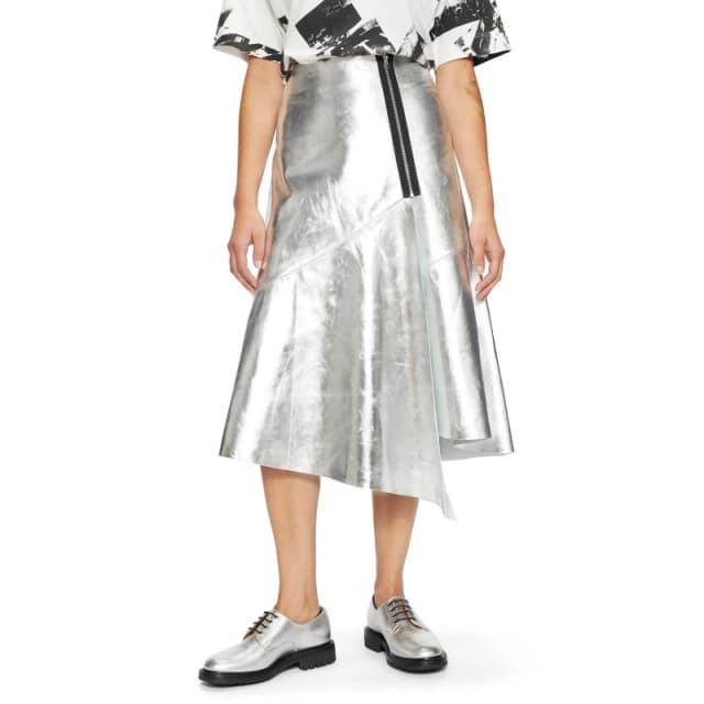 Ted Baker Womens Asymmetrical Flared Midi Skirt Silver female 6 (2X)