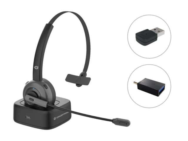 Conceptronic POLONA Wireless Bluetooth Headset with Charging Dock &