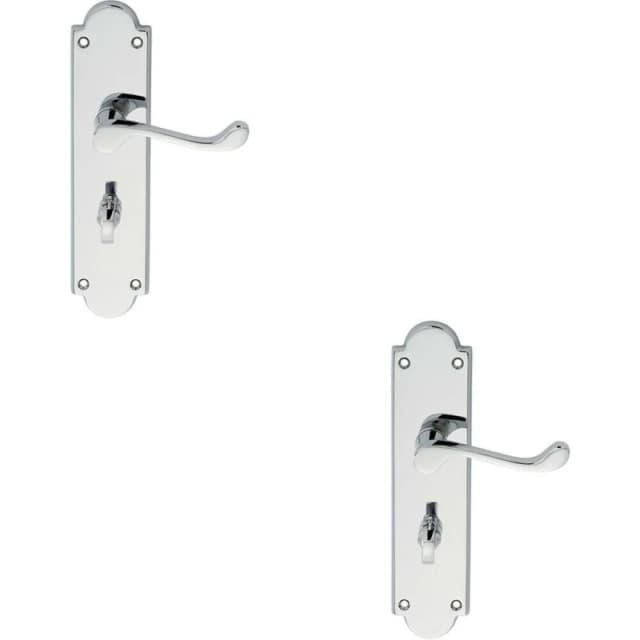 Loops 2x PAIR Victorian Scroll Lever on Bathroom Backplate 205 x 49mm Polished Chrome Multi