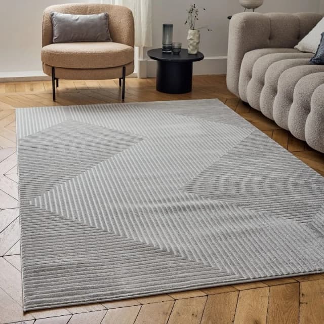 THE RUGS Carmel Modern Area Rug & Runner Geometric Design Stain Resistant in Grey Size: 80cm x 150cm Grey Unisex 80cm x 150 cm