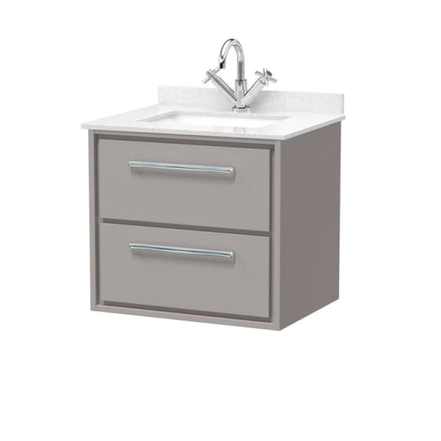 Balterley 600mm Wall Hung 2 Drawer Vanity & Marble Worktop Basin - Pebble Grey Grey Unisex