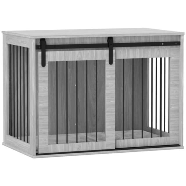 PawHut Dog Crate Furniture with Removable Cushion for Large Dogs - Grey - Pawhut 5056725514600