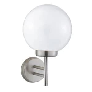 1 Light Outdoor Garden Globe Wall Light Satin Silver IP44, E27