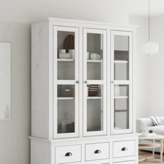 Vidaxl Cabinet With Glass Doors Bodo White Solid Wood Pine, White 355077