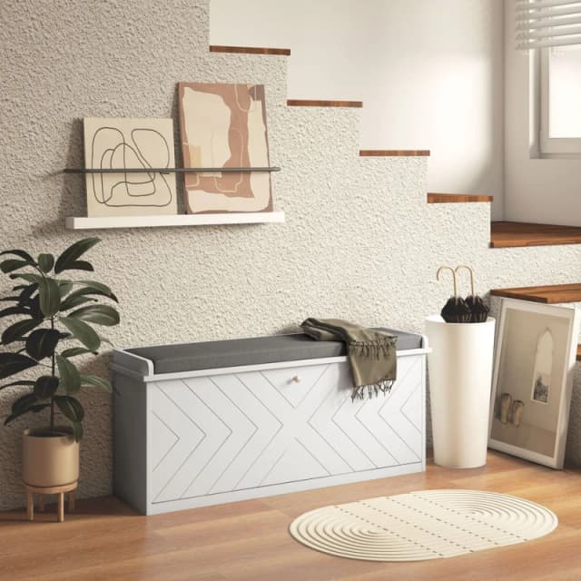 HOMCOM HOMCOM Shoe Bench with Flip Drawer, Cushion, 10 Pairs for Entryway White 5056725505356