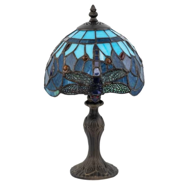 Happy Homewares Traditional Handmade Stained Glass Dragonfly Tiffany Lamp in Blue Size: 8" Blue Unisex 8"