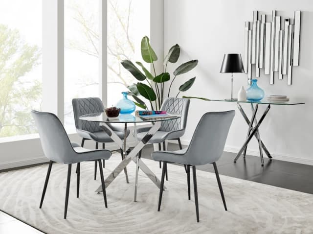 FurnitureboxUK FurnitureboxUK Novara 100cm Round Dining Table and 4 Pesaro Black Leg Chairs in Grey Grey One Size Unisex 5056542647567
