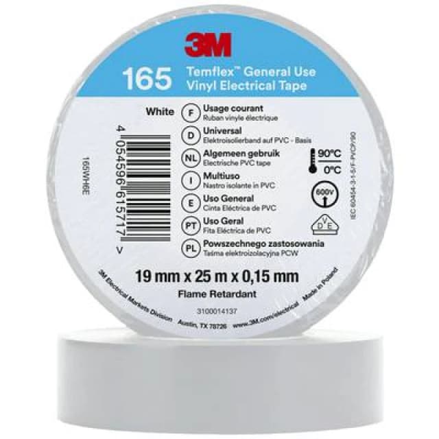 3M 3M Temflex 165 165WH6E Electrical tape Temflex 165 White (L x W) 25 m x 19mm 165WH6E