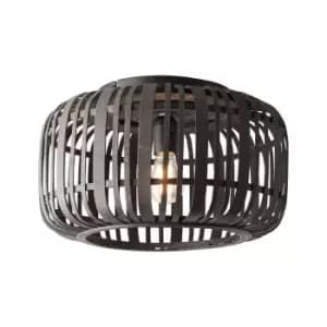 Mathias Decorative Flush Ceiling Lamp, Dark Bamboo, Plywood With Matt Black Paint