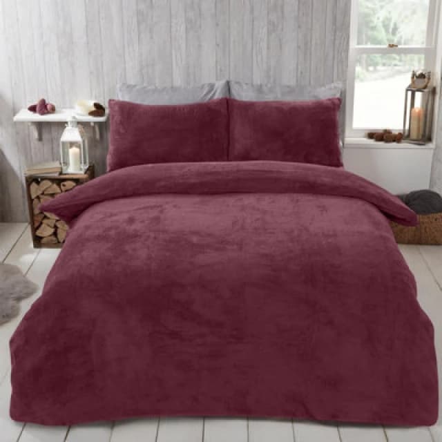 OHS OHS Thermal Soft Teddy Fleece Duvet Cover Bedding Set in Burgundy Size: Single Burgundy Single Unisex 5027434172405