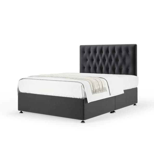 Bedmaster Bedmaster Plush Velvet Divan Base And Button Headboard in Grey Size: Super King Grey Super King Unisex 7867871129574
