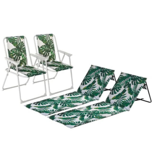 Harbour Housewares 4-Piece Folding Beach Furniture Set - Banana Leaf