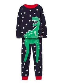 Joules Boys Snooze Glow In The Dark Dino Jersey Pyjamas - Navy