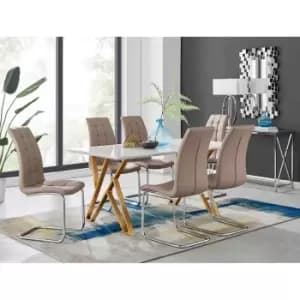 Furniture Box Taranto White High Gloss Dining Table and 6 Cappuccino Murano Chairs